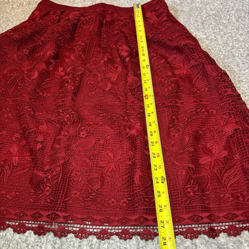 Talbots Women’s Floral Lace Fit & Flare Midi Skirt 12P Burgundy New Petite